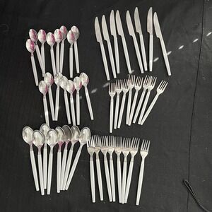 47 Pcs Vintage MCM Plastic Handle Stainless Flatware‎